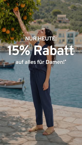 An image ad shows a woman in a blue jumpsuit standing next to an orange tree. Text overlaying the image advertises &quot