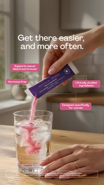 This ad for Ristela mixes shows a woman pouring the drink mix from a single-use packet into a glass of water with ice. T