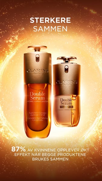 This ad by Clarins features two bottles, Double Serum and Double Serum Foundation. The ad is in Norwegian, but promotes 