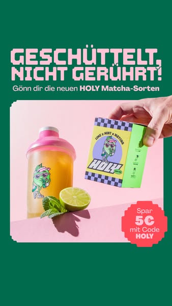 This ad promotes HOLY Matcha. The ad showcases the Lime x Mint x Matcha flavor.