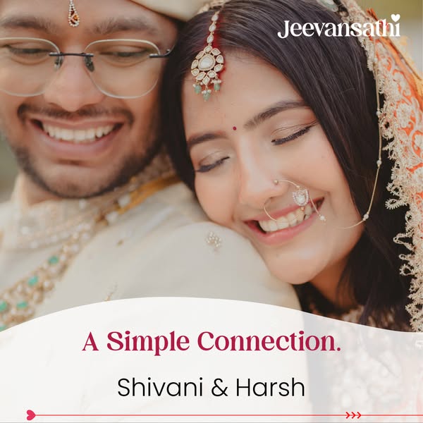 This ad for Jeevansathi features a close-up photo of a smiling couple embracing, presumably on their wedding day. The br