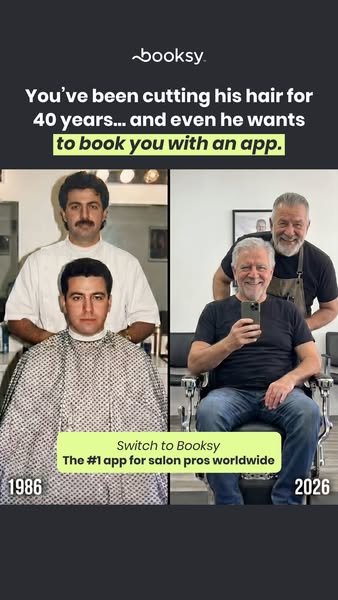 This ad for Booksy, an app for salon professionals, shows the evolution of a barber and his customer over 40 years. It h