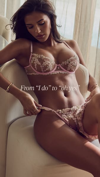 This image ad displays a woman modeling lingerie. The text overlay says 'From “I do” to “oh yes”'.