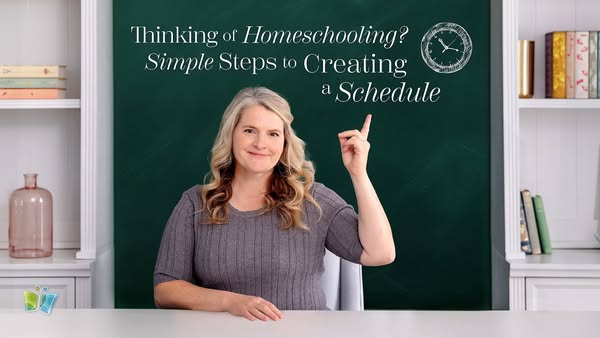 Ad showcasing a woman in front of a chalkboard, which features the text 'Thinking of Homeschooling? Simple Steps to 