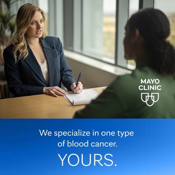 The ad features a female doctor consulting with a patient. The ad emphasizes Mayo Clinic's specialized care in treat