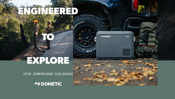 This Dometic ad highlights the brand's CFX5 compressor cooler, showcasing its suitability for outdoor adventures. Th