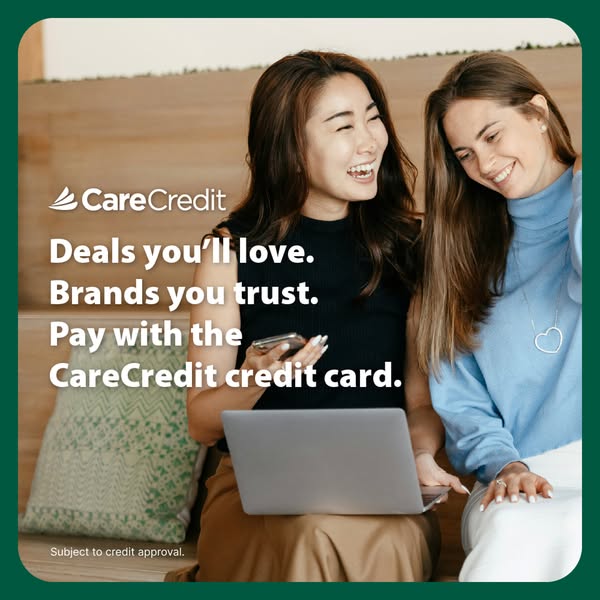 This ad promotes the CareCredit credit card, emphasizing its use for deals and trusted brands. It features two smiling w