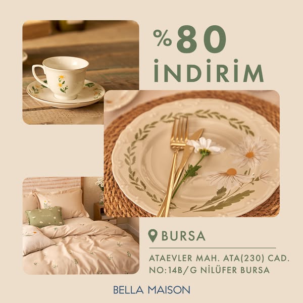 This image ad features a collage of dining and bedding products available for purchase. The ad uses the headline of '