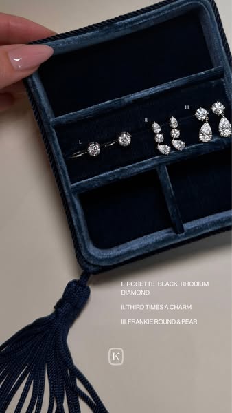 An image showcasing different ring and earring designs, all featuring diamonds.