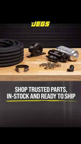 This ad showcases JEGS trusted parts that are in stock and ready to ship, with a focus on speed and reliability.