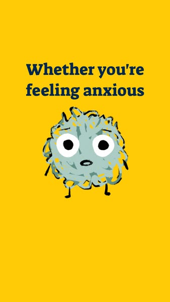 This ad uses a cartoon drawing of an anxious-looking character to convey the feeling of anxiety. The ad is likely for a 