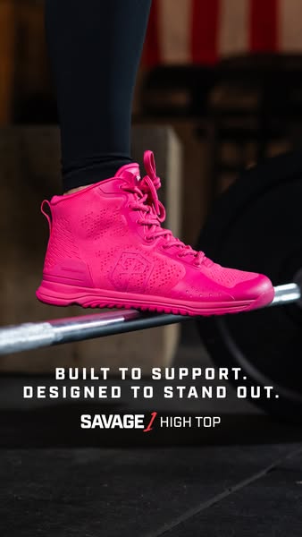 This image ad showcases a pink high-top shoe that is built to support and designed to stand out.