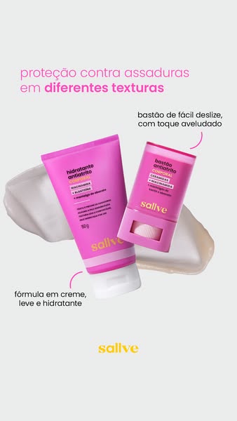 The ad showcases Sallve's anti-chafing balm and moisturizing cream in a visually appealing layout, highlighting thei