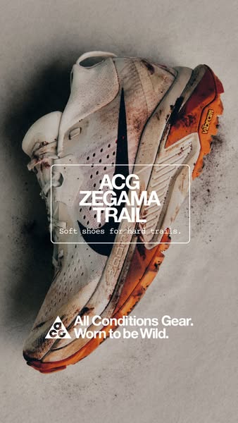 This image ad presents Nike's ACG Zegama Trail shoe, emphasizing its durability and suitability for rugged outdoor c