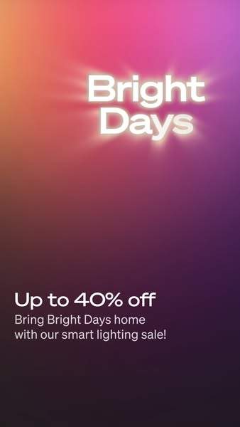 This ad promotes Bright Days smart lighting, highlighting a sale of up to 40% off.