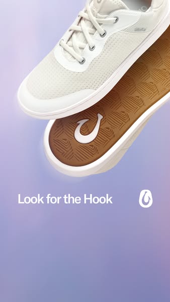 This image ad showcases OluKai footwear and uses the text "Look for the Hook"