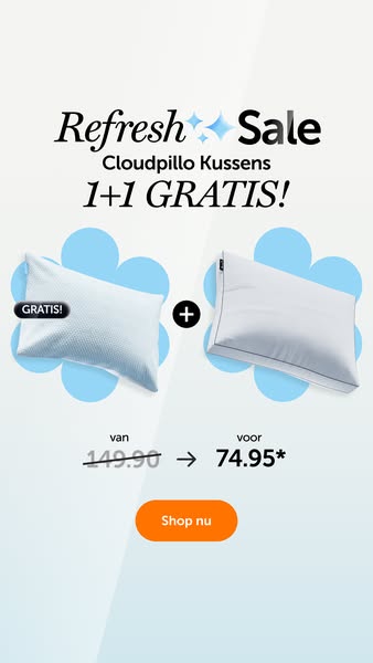 This image ad promotes Cloudpillo Kussens (pillows) with a limited-time "1+1 GRATIS!" (buy one get one free) o
