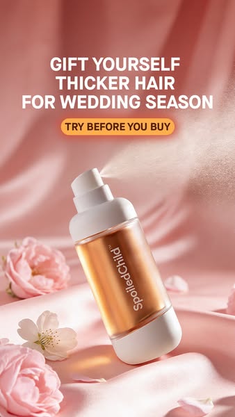 This ad promotes hair thickening spray from SpoiledChild. It features the product and makes it clear that it should be c