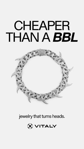 This ad for Vitaly jewelry uses a bold headline to grab attention and position the product as an affordable alternative 