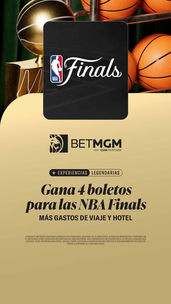 This ad promotes a giveaway of 4 tickets to the NBA Finals, plus travel and hotel accommodations, courtesy of BetMGM.