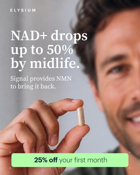 This ad highlights the problem of NAD+ levels dropping with age and promotes a solution in the form of an NMN supplement