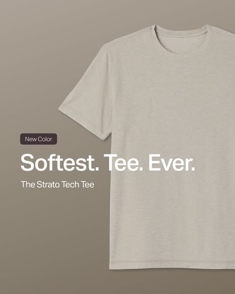 This ad features a close-up of a Strato Tech Tee in a new color, emphasizing its softness.