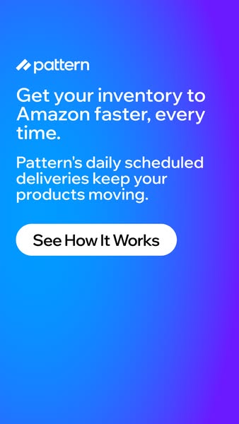 This ad by Pattern emphasizes the speed and reliability of their inventory delivery service to Amazon.