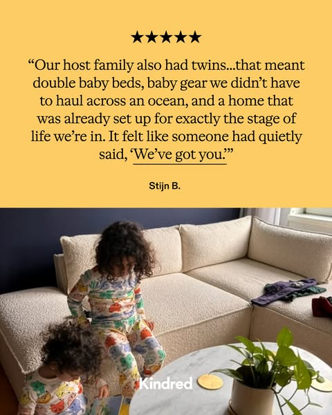This ad uses a customer testimonial to promote Kindred, a service that offers home swaps. The testimonial highlights the