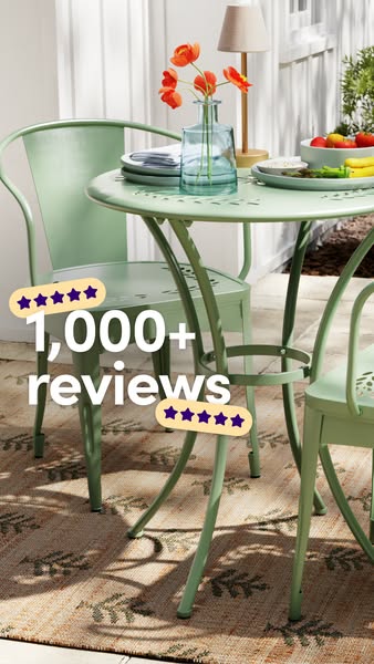 This ad shows a green patio set with a table and chairs. The ad calls out that the patio set has over 1,000 reviews.
