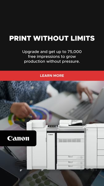 This image ad highlights the features of the Canon printer. It focuses on the benefits of upgrading and getting up to 75