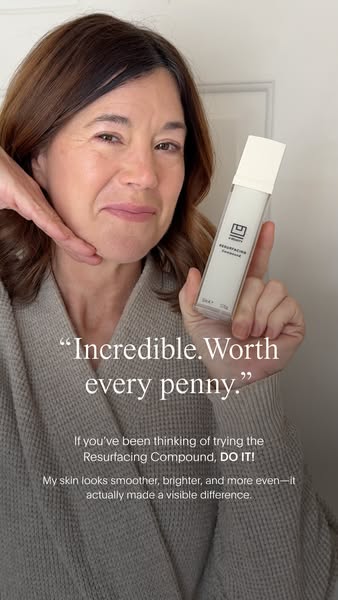 This ad features a woman sharing a positive testimonial about the Resurfacing Compound, stating that it's 'Incre