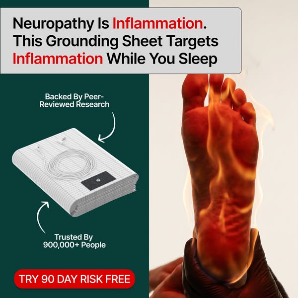 This image ad promotes a grounding sheet that targets inflammation while you sleep. It highlights the sheet's ground