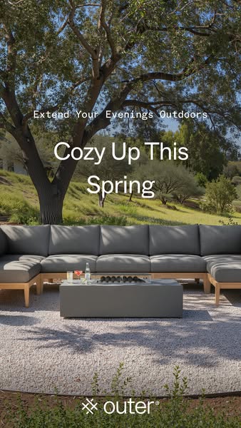 This image ad for Outer promotes outdoor furniture with a focus on cozying up during the spring season. The ad features 