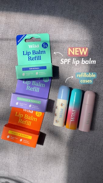 This ad showcases Wild's lip balm refills and refillable cases. The ad highlights the brand's commitment to plas