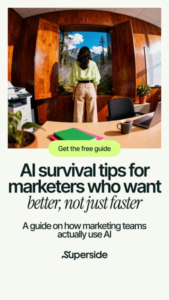 This ad shows a woman in her office looking out a window at nature. The ad is for Superside, and it provides a free guid