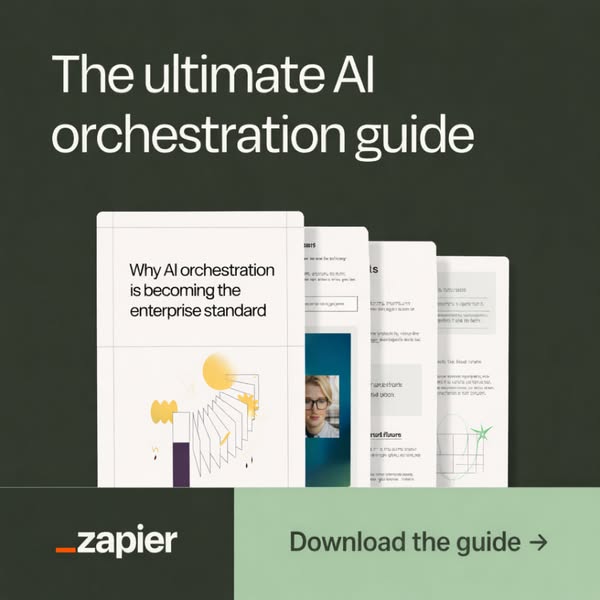 This ad for Zapier features a white card with the headline "Why AI orchestration is becoming the enterprise standar