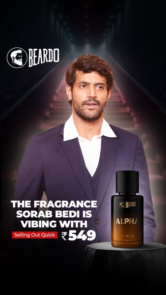 Ad promoting Beardo's Alpha perfume, featuring Sorab Bedi.