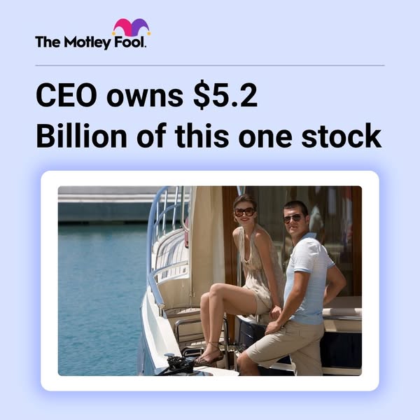 This image ad features a headline designed to pique curiosity about a stock owned by a CEO, using an image of a wealthy 