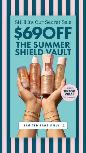 This image ad for Kopaé promotes The Summer Shield Vault, which includes four products, for a limited time offer of $69 