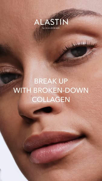 The ad shows a close-up of a woman's face and promotes Alastin products by suggesting that the viewer should break u