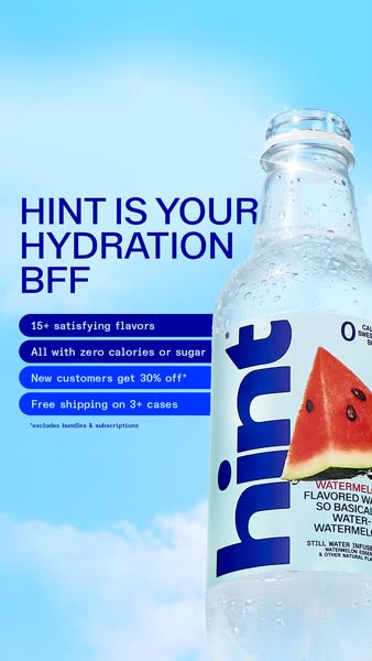 This ad promotes Hint Water, positioning it as a hydrating and flavorful beverage with zero calories or sugar. It highli