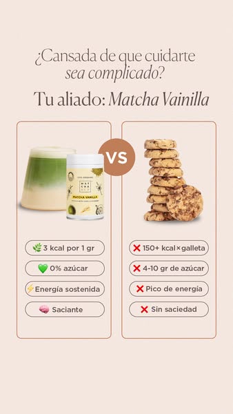 This image ad compares the brand's Matcha Vainilla product to cookies, highlighting the product's nutritional ad