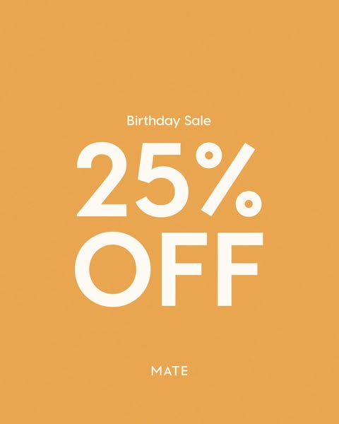 This image ad uses an orange backdrop with white text to advertise a 25% off birthday sale.