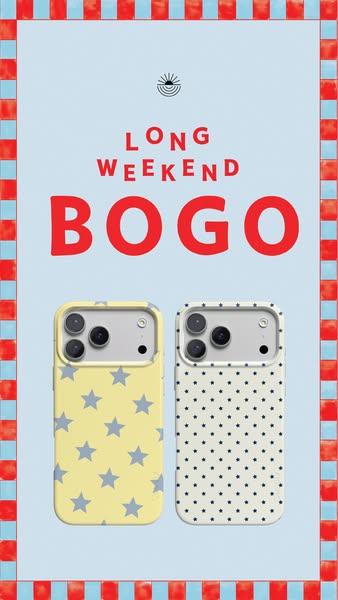 This is a brightly colored ad for phone cases promoting a BOGO deal.