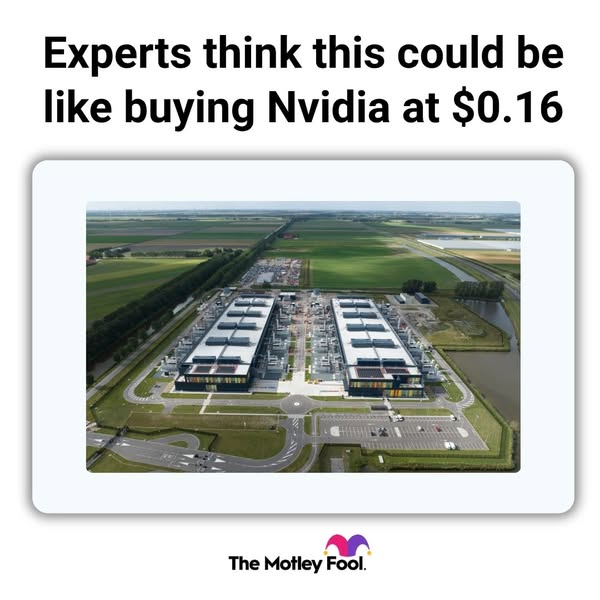 This image ad from The Motley Fool features an aerial photo of a large data center, suggesting that investing in it now 