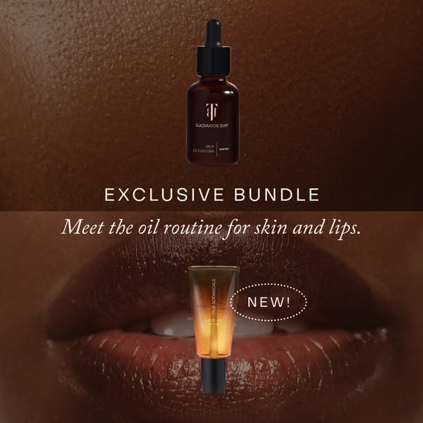This ad features two True Botanicals products as part of an exclusive bundle for skin and lips. The products include the
