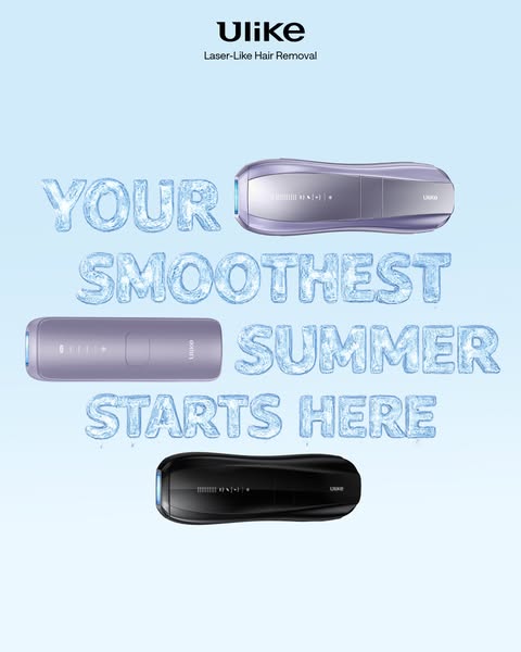 This ad is for the Ulike Laser-Like Hair Removal device. The ad displays three different colored devices and copy iced o
