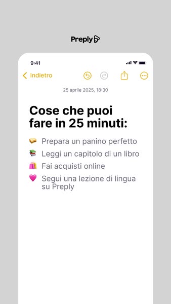This ad for Preply uses a screenshot of the Apple Notes app to communicate the idea that learning a language with Preply