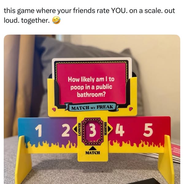 This image ad uses a meme-style format to showcase the Match My Freak party game, highlighting its humorous and interact