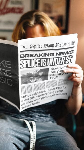 This ad for Splice presents the service as an affordable tool for producers by headlining that it's under $5.
